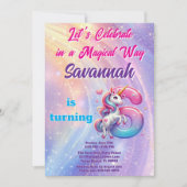かわいいユニコーンレインボー6th誕生日パーティーの招待状 招待状 (正面)