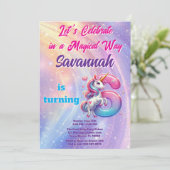 かわいいユニコーンレインボー6th誕生日パーティーの招待状 招待状 (スタンド正面)