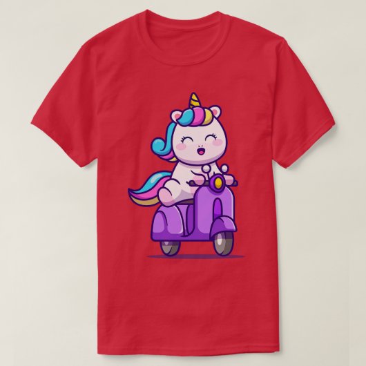 かわいいユニコーン乗りスクーター Tシャツ (デザイン正面)