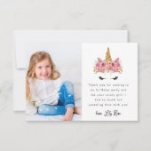 かわいいユニコーン写真子供の誕生日パーティー サンキューカード (正面)