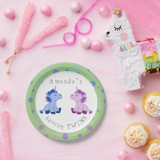 かわいいユニコーン双子の赤ちゃんシャワーパーティー ペーパープレート (パーティー)