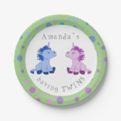 かわいいユニコーン双子の赤ちゃんシャワーパーティー ペーパープレート (正面)