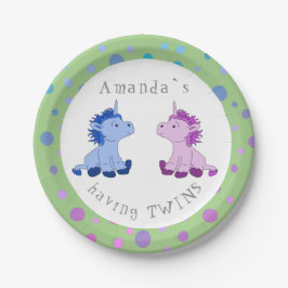 かわいいユニコーン双子の赤ちゃんシャワーパーティー ペーパープレート