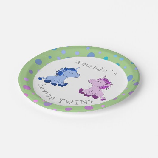 かわいいユニコーン双子の赤ちゃんシャワーパーティー ペーパープレート (アングル)