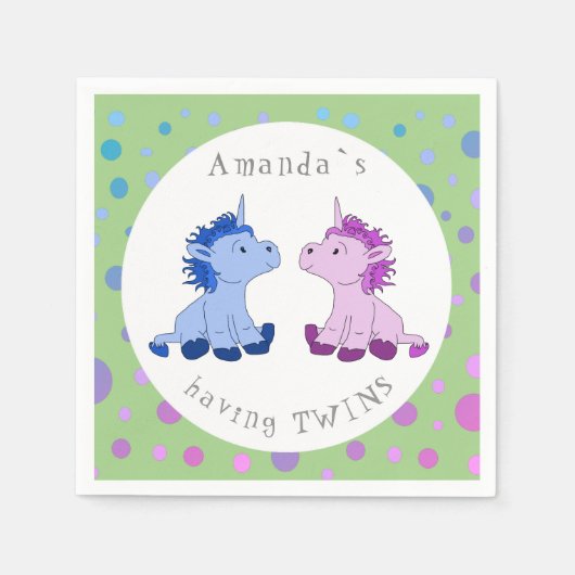 かわいいユニコーン双子ベビーシャワーパーティー スタンダードカクテルナプキン (正面)