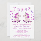 かわいいユニコーン双子2人の女の子ベビーシャワー 招待状 (正面)