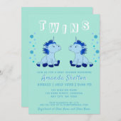 かわいいユニコーン双子2男の赤ちゃん赤ちゃんシャワー 招待状 (正面/裏面)