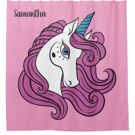 かわいいユニコーン名前をカスタムする&カラーシャワーカーテン シャワーカーテン (正面)