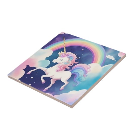 かわいいユニコーン夜空の虹 タイル (側面)