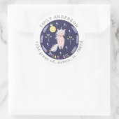 かわいいユニコーン夢の大きなネイビーブルー差出人住所 ラウンドシール (バッグ)