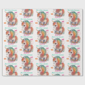 かわいいユニコーン女の子の誕生日名&年齢ギフト ラッピングペーパー (フラット)