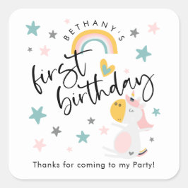 かわいいユニコーン女の子1歳の誕生日ありがとう スクエアシール
