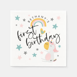 かわいいユニコーン女の子1歳の誕生日 スタンダードカクテルナプキン