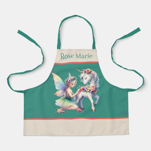 かわいいユニコーン妖精を追加の名前の女の子の子 エプロン (正面)