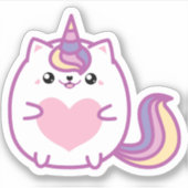 かわいいユニコーン子猫ハート シール (正面)
