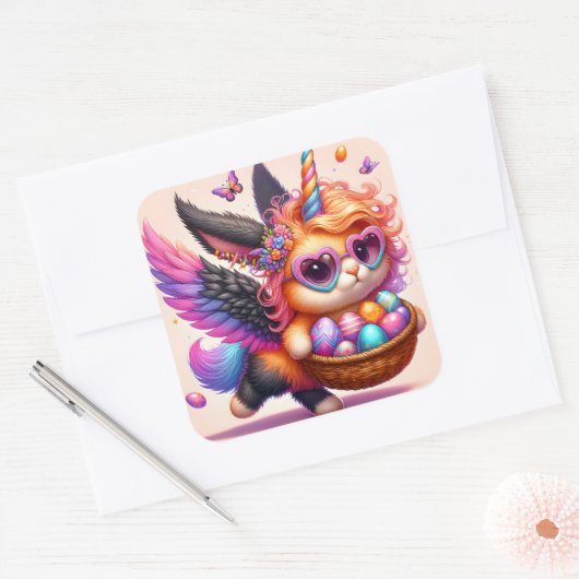 かわいいユニコーン子猫 スクエアシール (封筒)