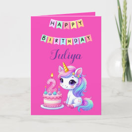 かわいいユニコーン家族の写真2nd誕生日カード サンキューカード