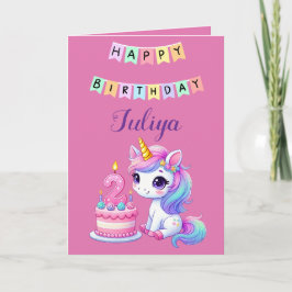 かわいいユニコーン家族の写真 2歳の誕生日カード サンキューカード