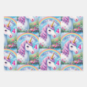かわいいユニコーン少女の虹かわいい誕生日 ラッピングペーパーシート (正面3)