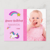 かわいいユニコーン幸せな1歳の誕生日と写真 ポストカード (正面)