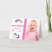 かわいいユニコーン幸せな1st魔法の誕生日と写真 カード (正面)