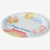 かわいいユニコーン恐竜の虹の誕生日パーティー ペーパープレート (アングル)