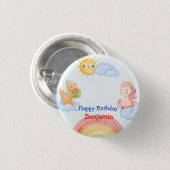 かわいいユニコーン恐竜の虹の誕生日パーティー 缶バッジ (正面&裏面)