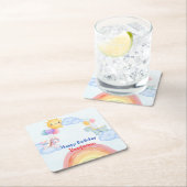 かわいいユニコーン恐竜レインボーバルーン誕生日 スクエアペーパーコースター (インサイチュ)