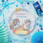 かわいいユニコーン恐竜レインボーフレンズ誕生日パー ペーパープレート (パーティー)