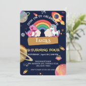 かわいいユニコーン恐竜レインボー宇宙誕生日パーティー 招待状 (スタンド正面)