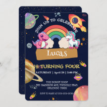 かわいいユニコーン恐竜レインボー宇宙誕生日パーティー