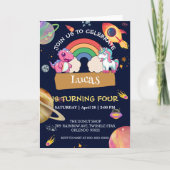 かわいいユニコーン恐竜レインボー宇宙誕生日パーティー 招待状 (正面)