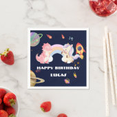 かわいいユニコーン恐竜銀河系ロケット誕生日パーティー スタンダードカクテルナプキン (インサイチュ)