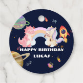 かわいいユニコーン恐竜銀河系ロケット誕生日パーティー フェイバータグ (正面)
