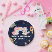 かわいいユニコーン恐竜銀河系ロケット誕生日パーティー ペーパープレート (パーティー)