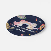 かわいいユニコーン恐竜銀河系ロケット誕生日パーティー ペーパープレート (アングル)