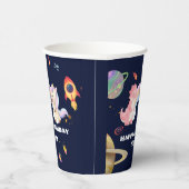 かわいいユニコーン恐竜銀河系ロケット誕生日パーティー 紙コップ (右)