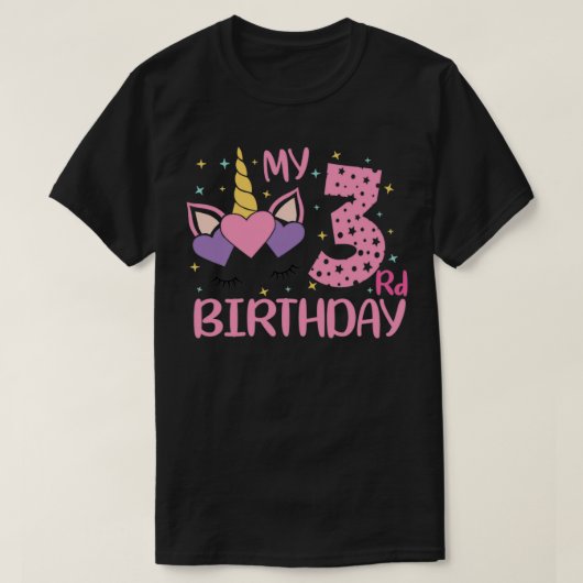 かわいいユニコーン愛好家ギフト私の3歳の誕生日 Tシャツ (デザイン正面)