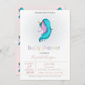 かわいいユニコーン星赤ちゃんシャワー 招待状 (正面/裏面)