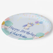 かわいいユニコーン気球の虹の誕生日パーティーキッズ ペーパープレート (アングル)