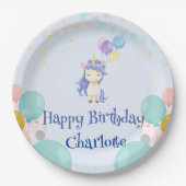 かわいいユニコーン気球の虹の誕生日パーティーキッズ ペーパープレート (正面)