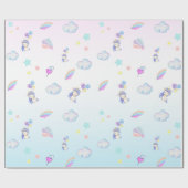 かわいいユニコーン気球の虹の誕生日パーティーキッズ ラッピングペーパー (フラット)