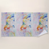 かわいいユニコーン水彩女子ビーチタオル ビーチタオル (正面)