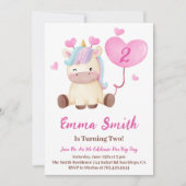 かわいいユニコーン水彩誕生日パーティー 招待状 (正面)