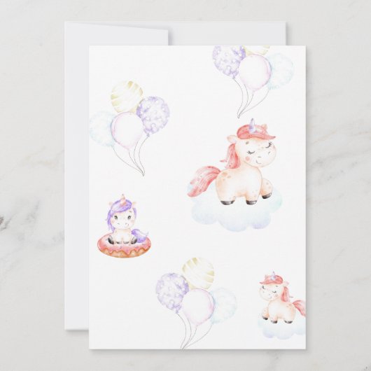 かわいいユニコーン水彩風船5誕生日 招待状 (裏面)