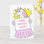 かわいいユニコーン漫画誕生日 カード (黄色い花)