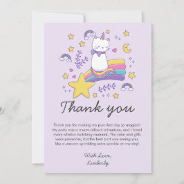 かわいいユニコーン猫の子供の誕生日パーティー サンキューカード