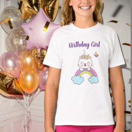 かわいいユニコーン猫の誕生日ガールTシャツ Tシャツ