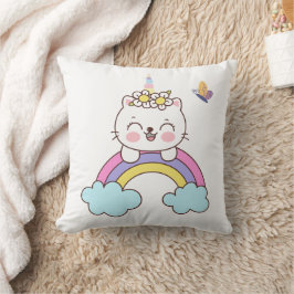 かわいいユニコーン猫オンレインボー装飾用クッション クッション