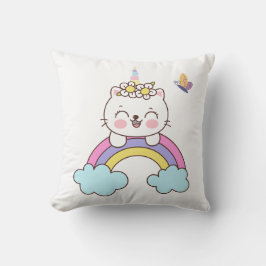 かわいいユニコーン猫オンレインボー装飾用クッション クッション